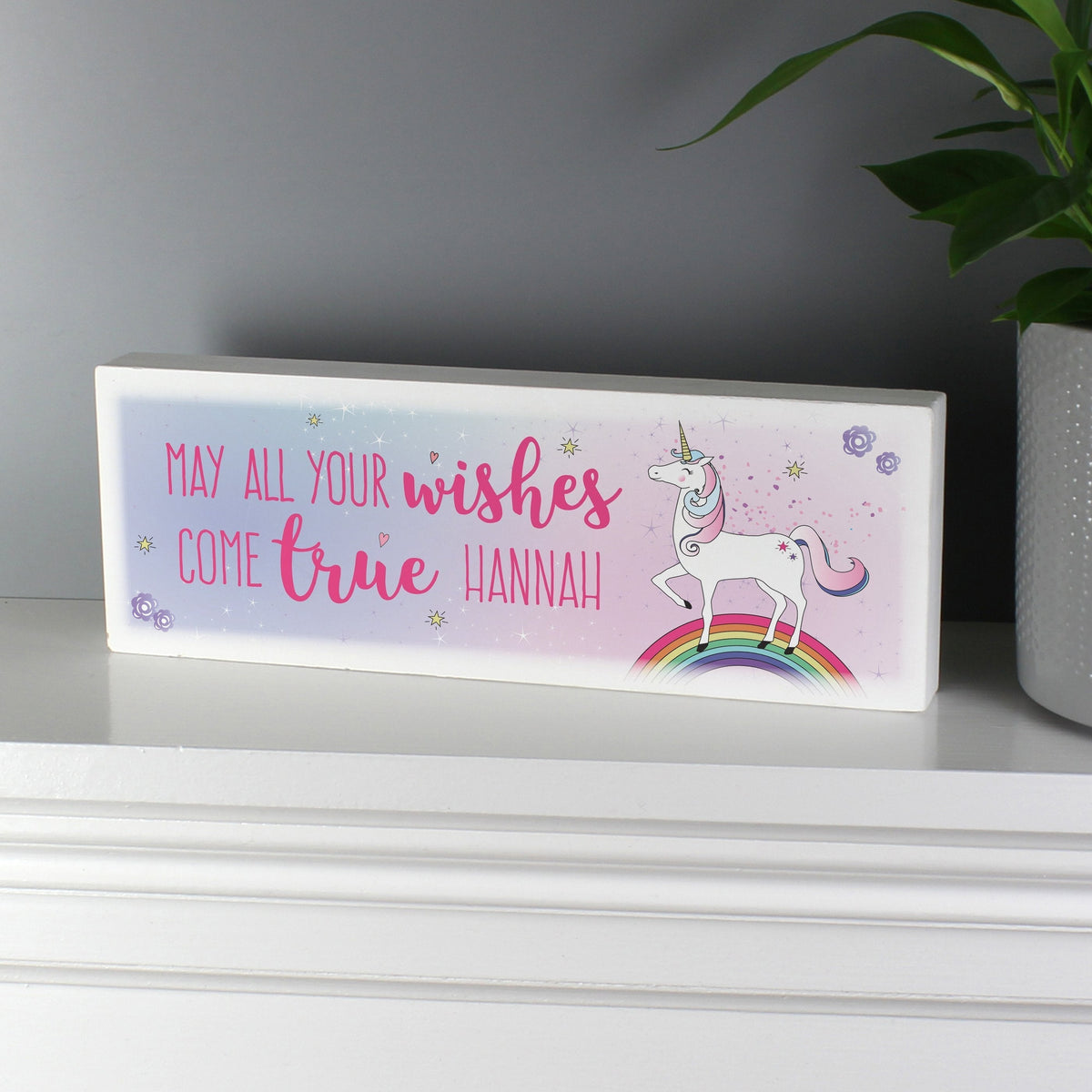 Personalised Unicorn Wooden Block Sign