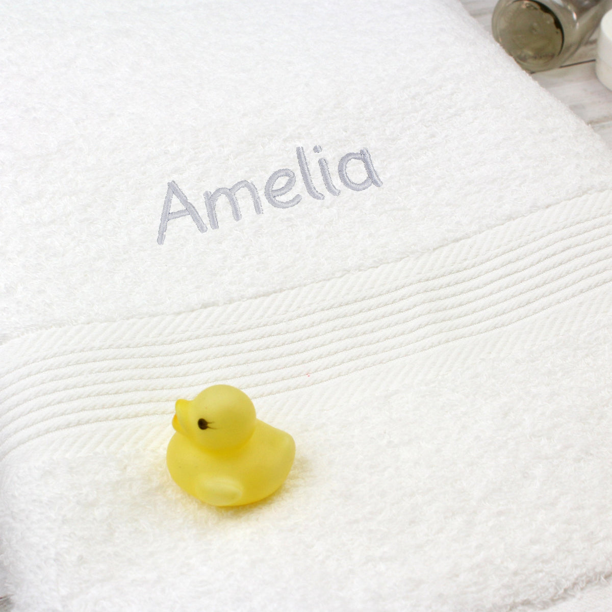 Personalised White Bath Towel - Grey