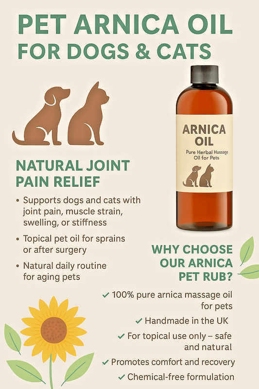 Pet Arnica Oil Natural Herbal Massage Oil for Dogs & Cats Handmade in Yorkshire
