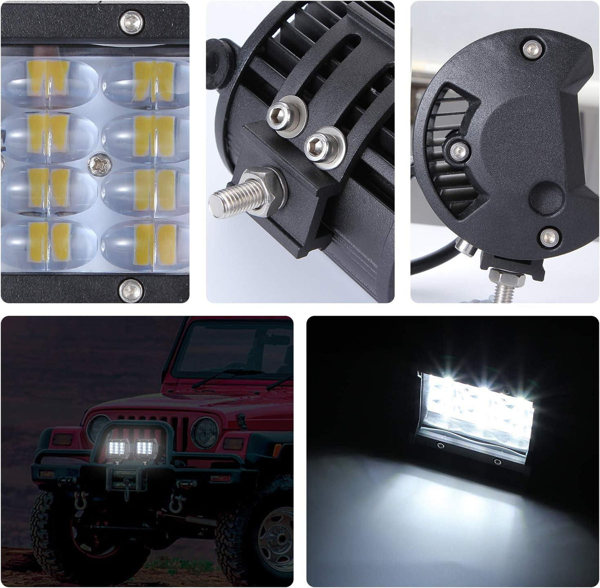 LED Work Light Bar 4 Inch 72W 7200LM Spot Fog Lights Pair YUGUANG