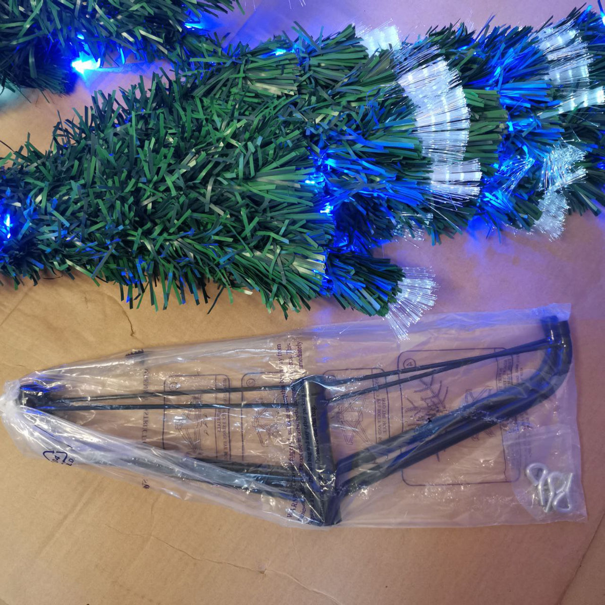 Artificial Christmas Tree 6ft Pre Lit 250 LED Fiber Optic Metal Stand Asinse