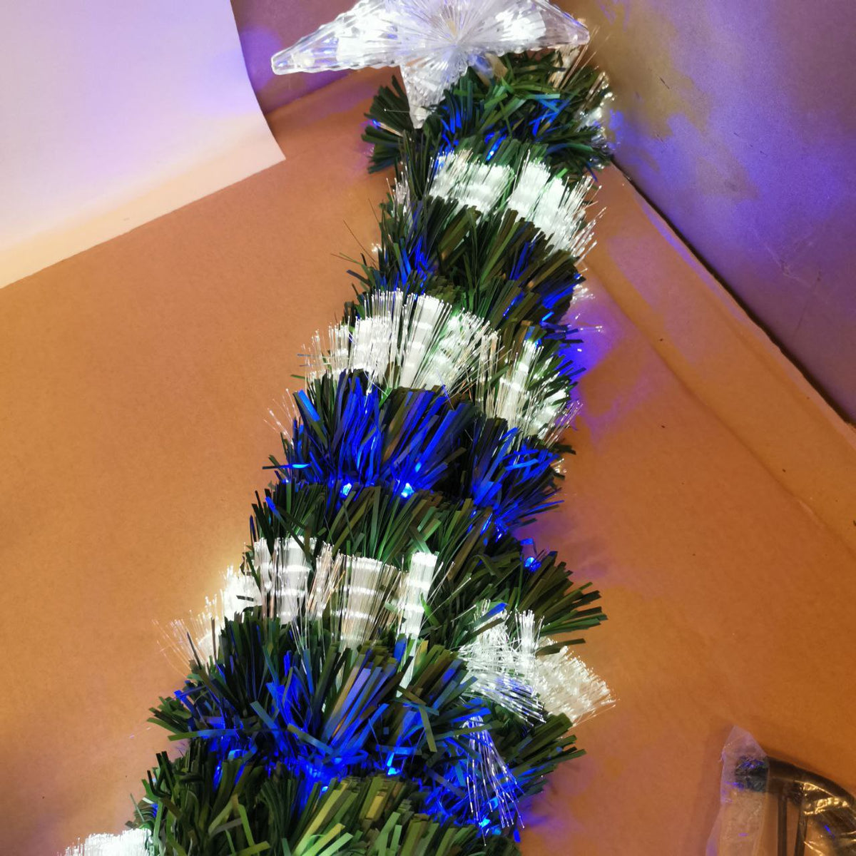 Artificial Christmas Tree 6ft Pre Lit 250 LED Fiber Optic Metal Stand Asinse
