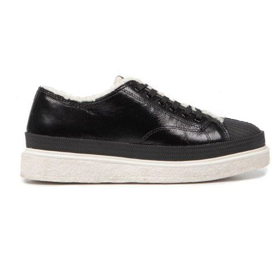UK 5 Armani Black Leather Faux Fur Women’s Sneakers with Textured Sole – EU 38