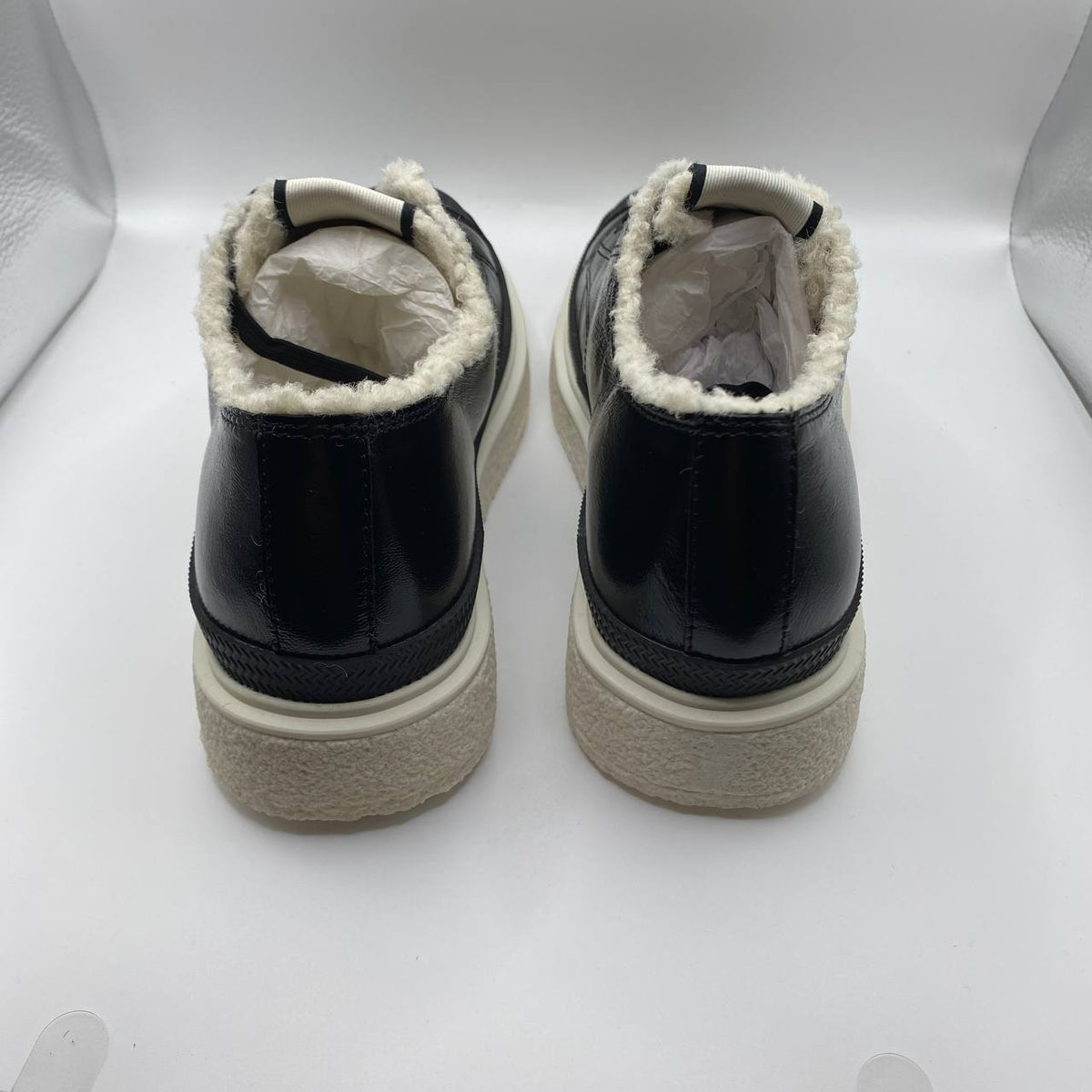 UK 5 Armani Black Leather Faux Fur Women’s Sneakers with Textured Sole – EU 38