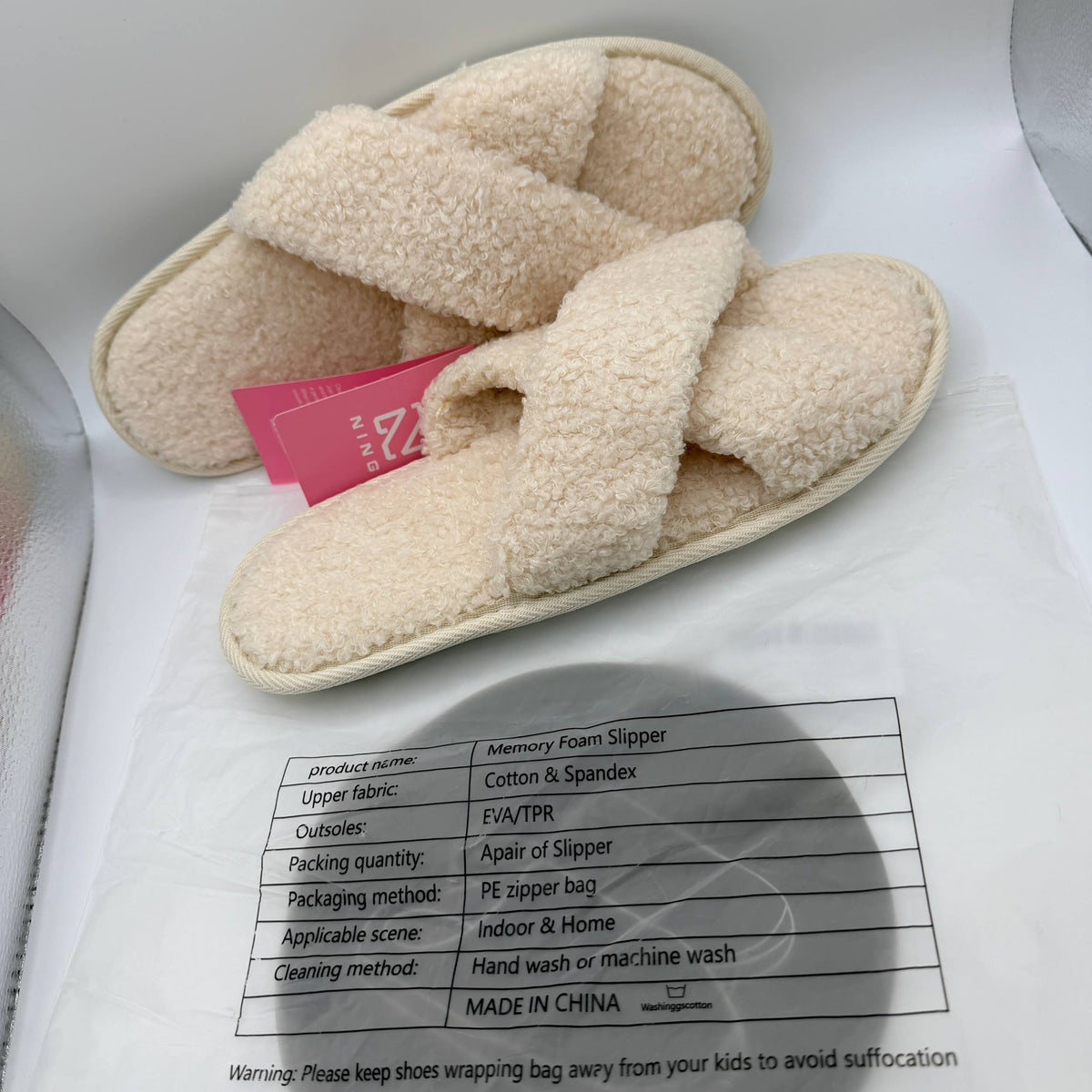 Ladie Winter Slippers Fluffy Fur Memory Foam Beige UK 5/6 (EU 38/39)