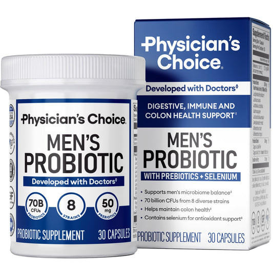 Physician's Choice Probiotics for Men - 70B CFU, 8 Strains, Selenium & Organic Prebiotics | Digestive & Immune Health - 30ct