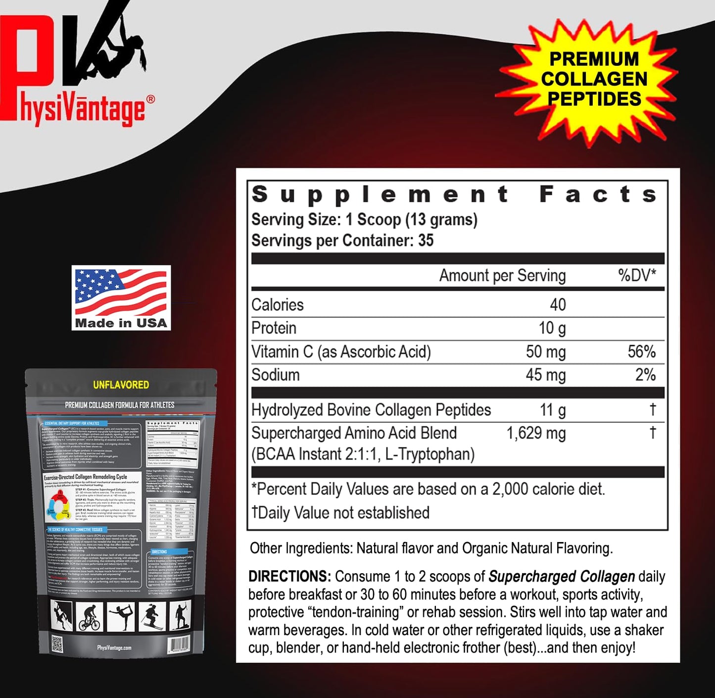PhysiVantage Supercharged Collagen Peptides Powder – Grass-Fed, Unflavored, 16oz