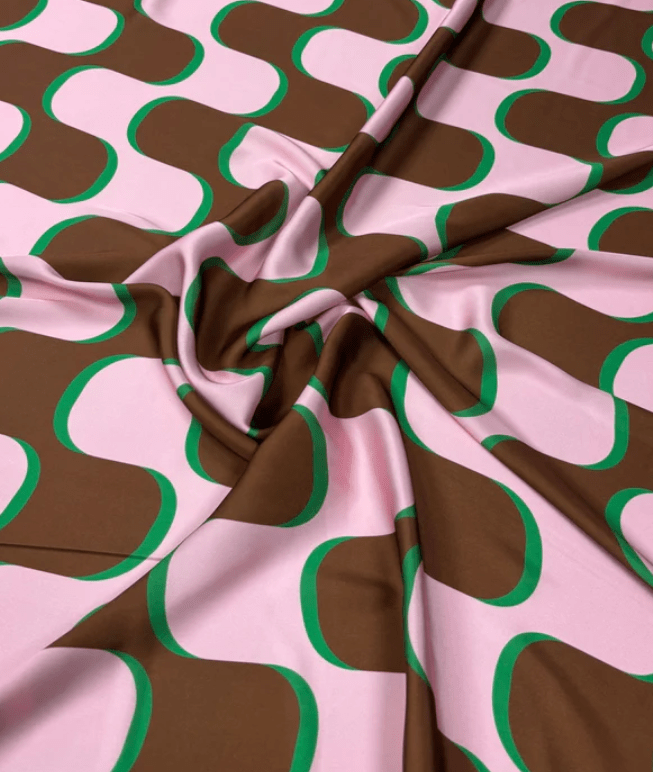 Pink Brown Wave Pattern Vintage Fabric by Metre