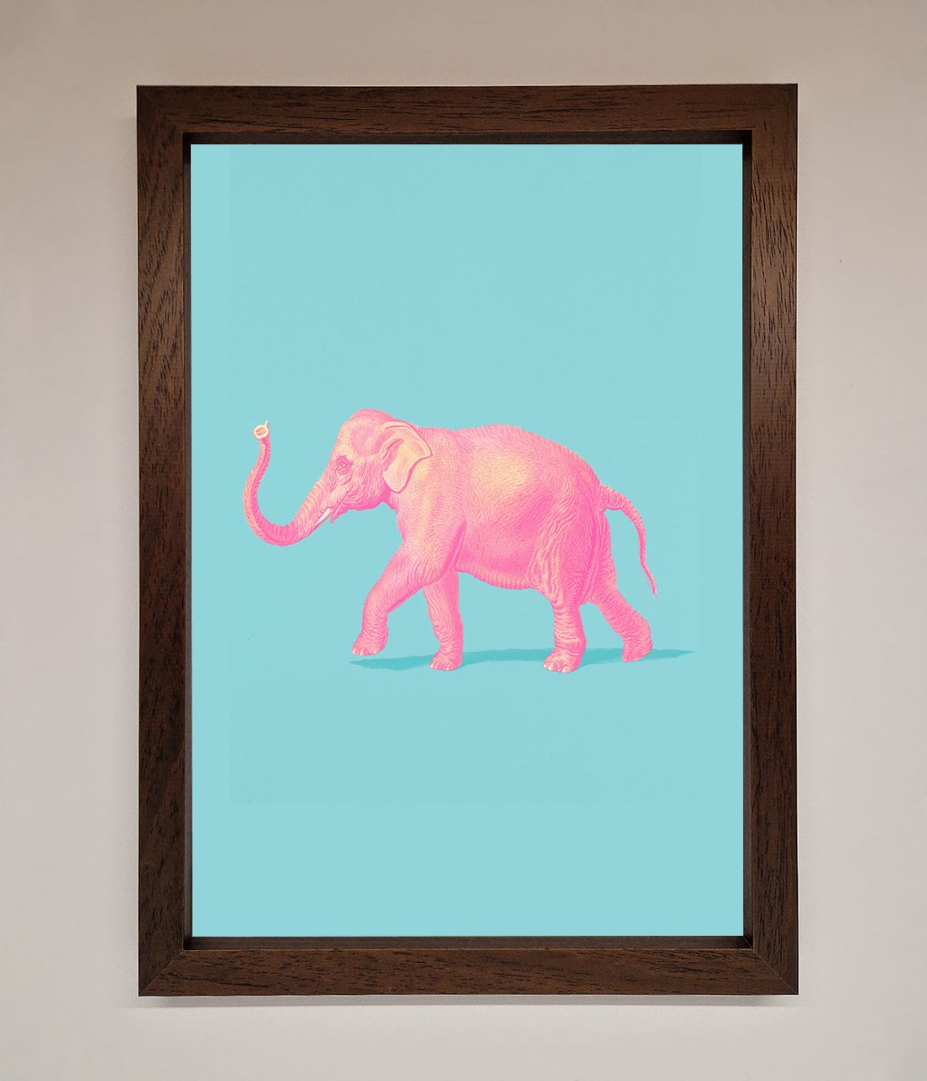 Pink Elephant On Blue Framed Print