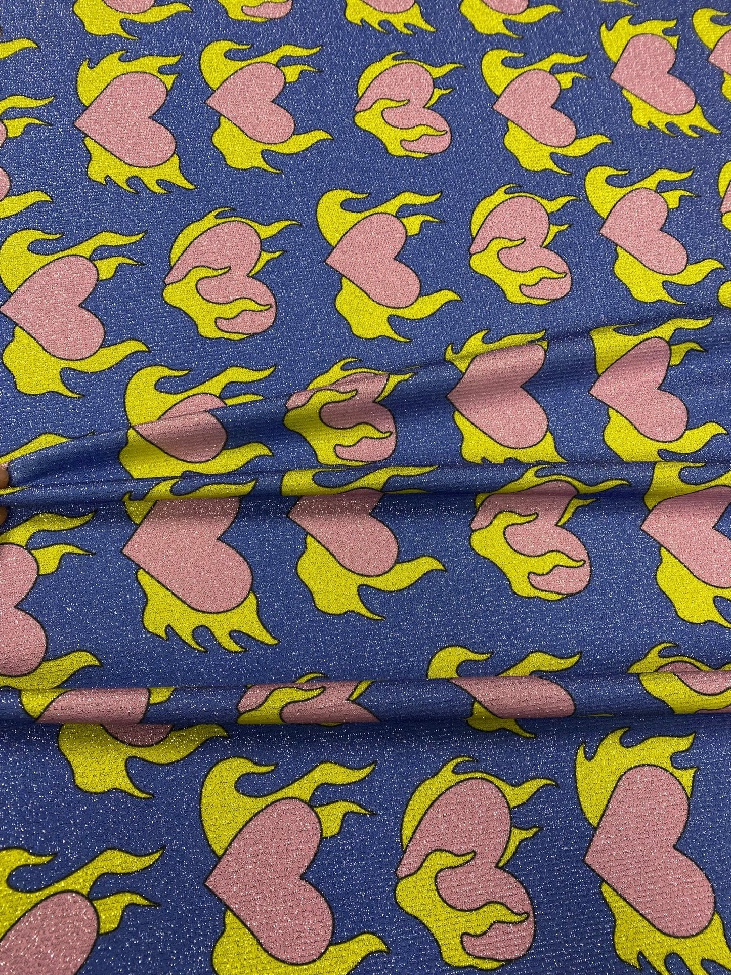 Pink Heart  Yellow Flames Fabric by the Metre