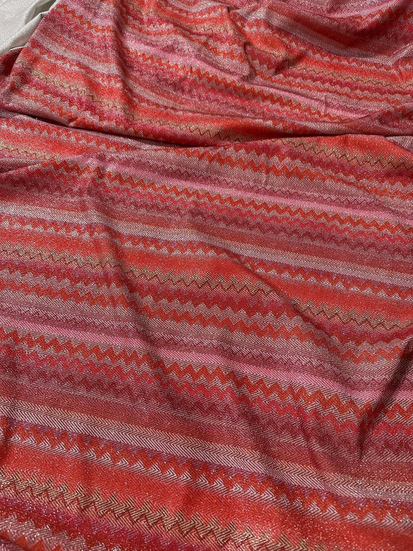 4-Way Stretch Pink Red Zigzag Knit Fabric with Lurex Accent