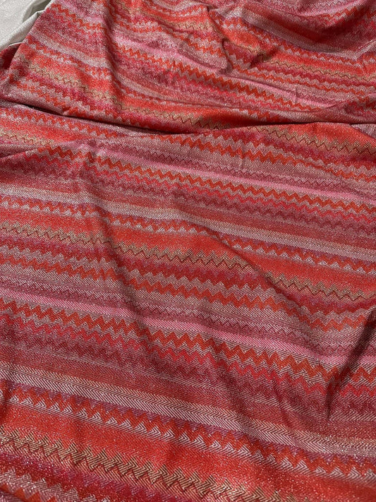 4-Way Stretch Pink Red Zigzag Knit Fabric with Lurex Accent