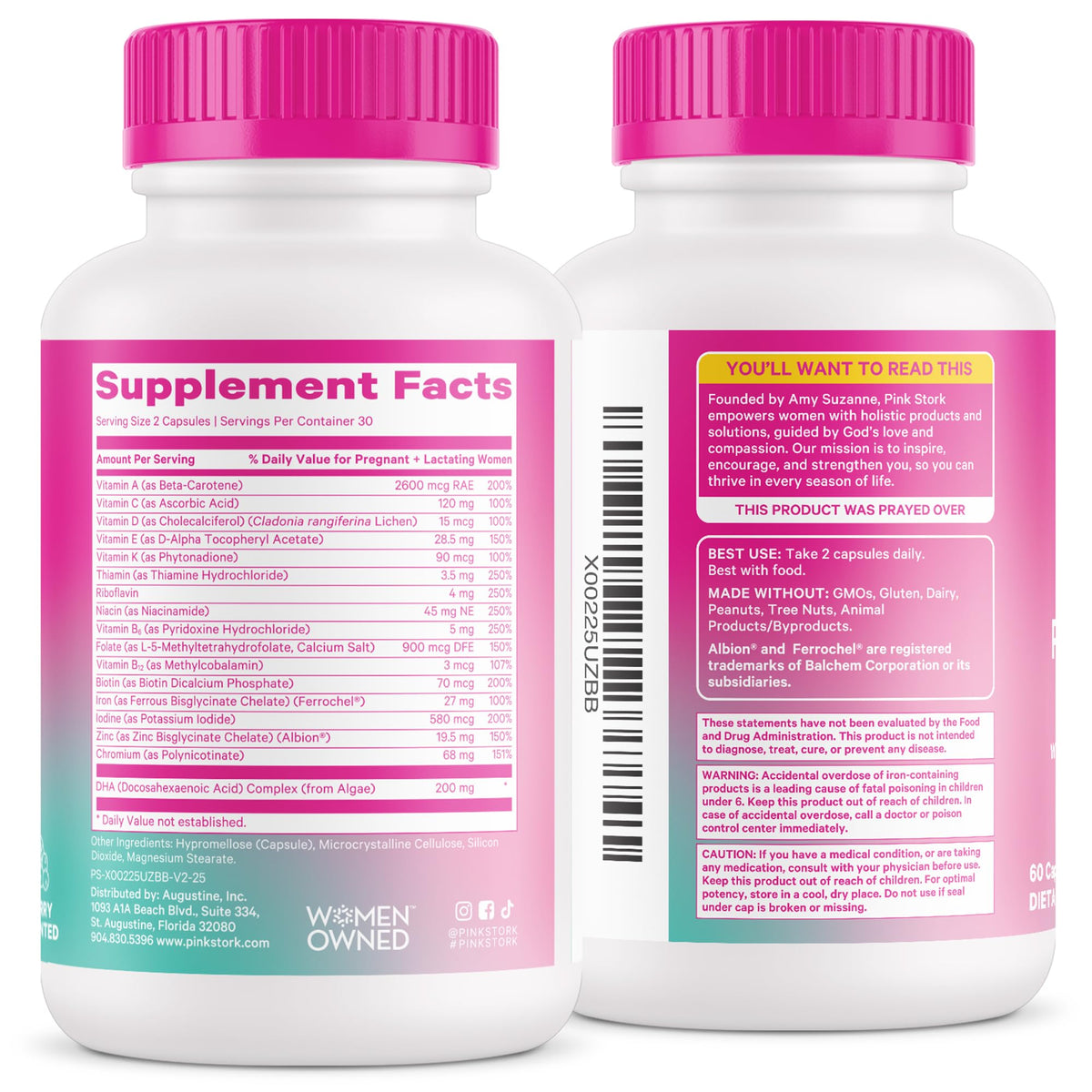 Pink Stork Total Postnatal Vitamins – Vegan DHA, Iron, Folate & B12 | 1 Month Supply