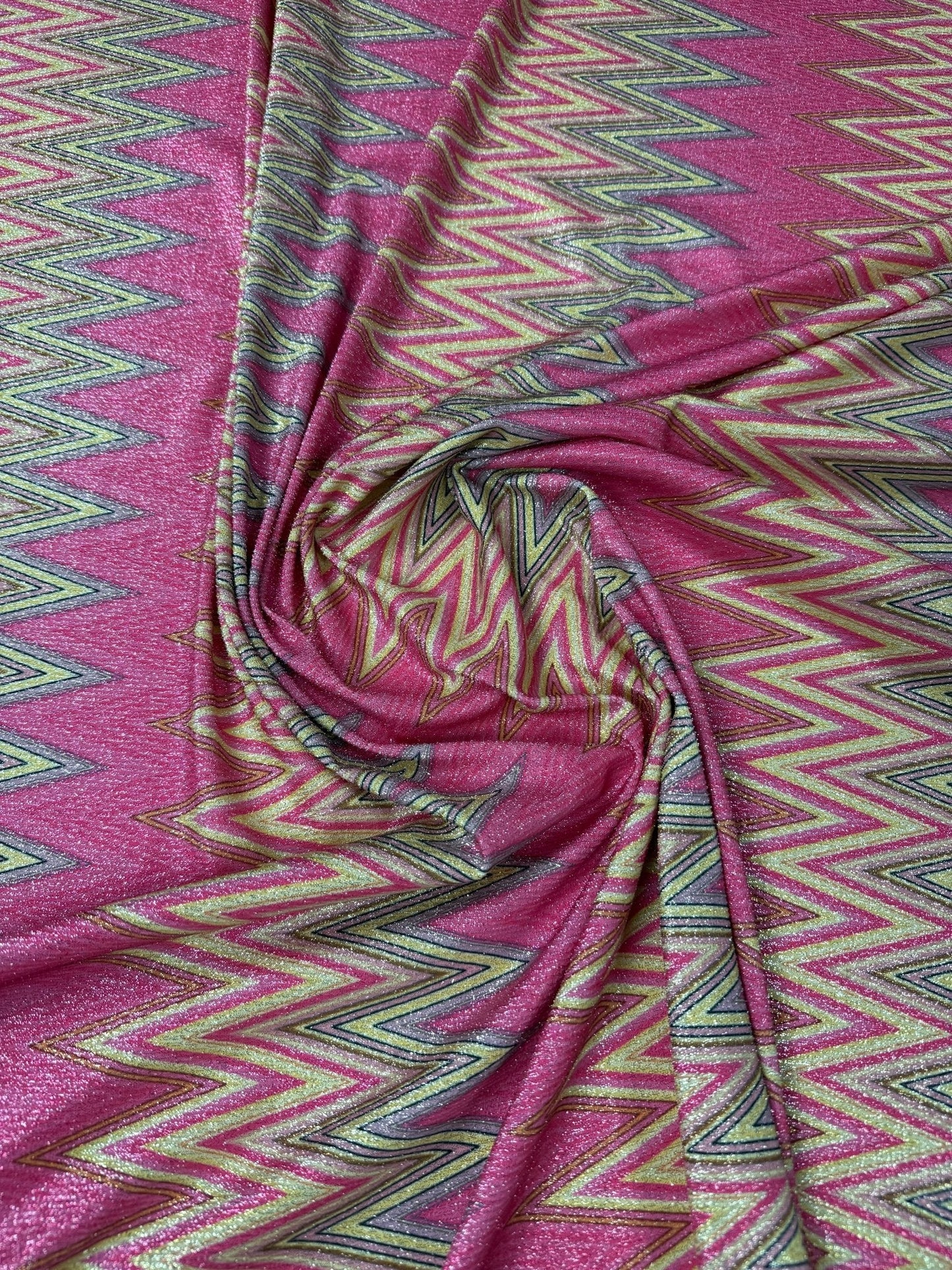 Pink Zigzag Knit Fabric - Lurex 4-Way Stretch Fabric