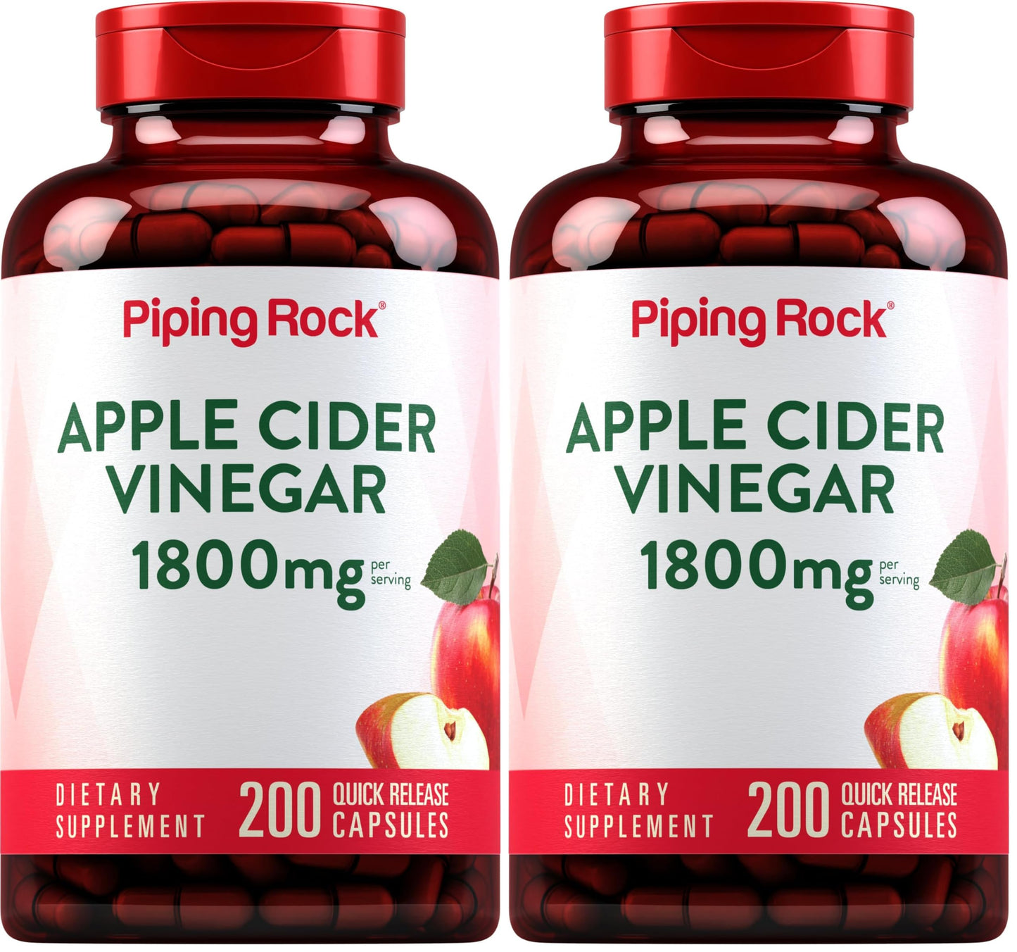 Piping Rock Apple Cider Vinegar Capsules 1800 mg | 200 Pills | Pack of 2 | Non-GMO, Gluten Free