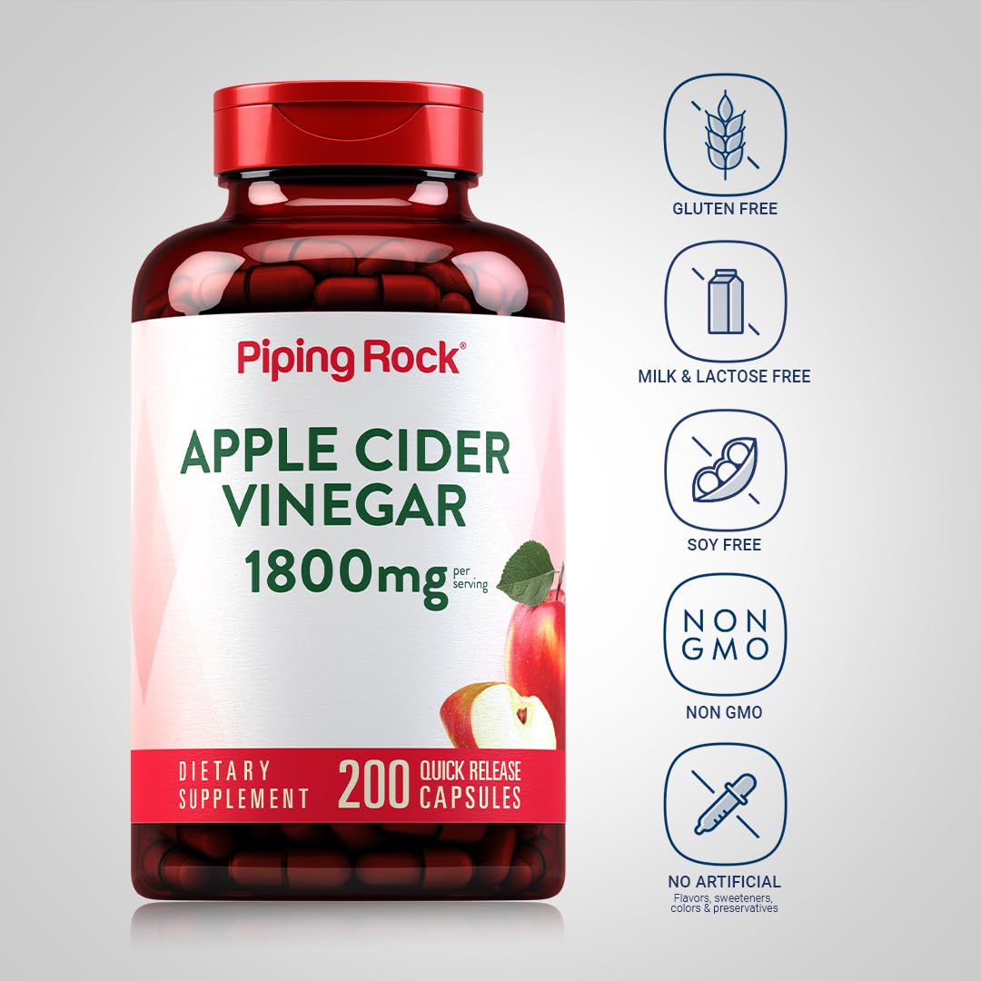Piping Rock Apple Cider Vinegar Capsules 1800 mg | 200 Pills | Pack of 2 | Non-GMO, Gluten Free