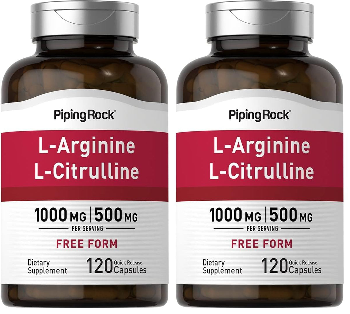 Piping Rock L-Arginine L-Citrulline 1500 mg - 120 Capsules Pack of 2