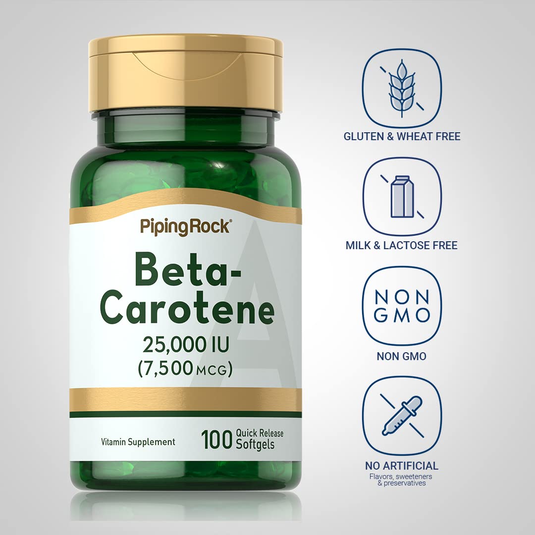 Piping Rock Beta Carotene 25,000 IU Softgels – 100 Count | Non-GMO, Gluten Free