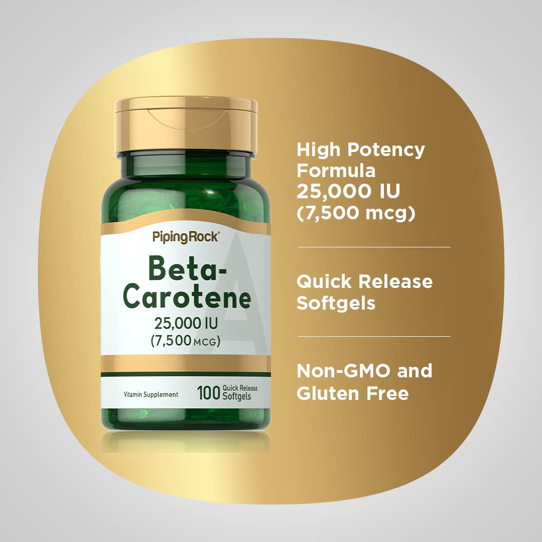 Piping Rock Beta Carotene 25,000 IU Softgels – 100 Count | Non-GMO, Gluten Free
