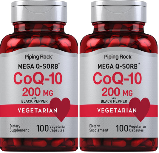 Piping Rock CoQ10 200mg Capsules – 100 Pills (Pack of 2) with Black Pepper Extract