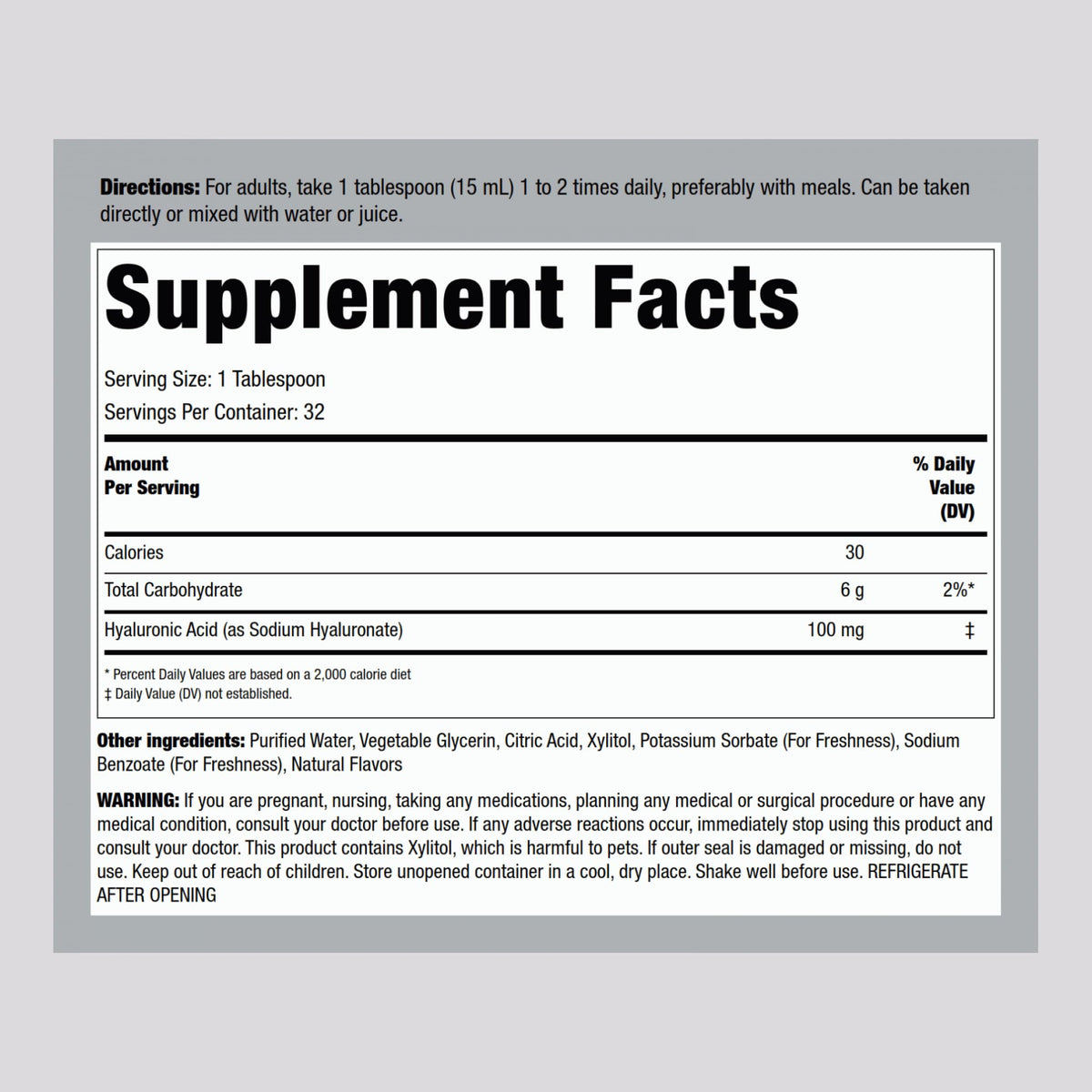Piping Rock Hyaluronic Acid Supplement 100mg - Berry Liquid, 16 oz | Vegetarian, Non-GMO, Gluten Free (Pack of 2)