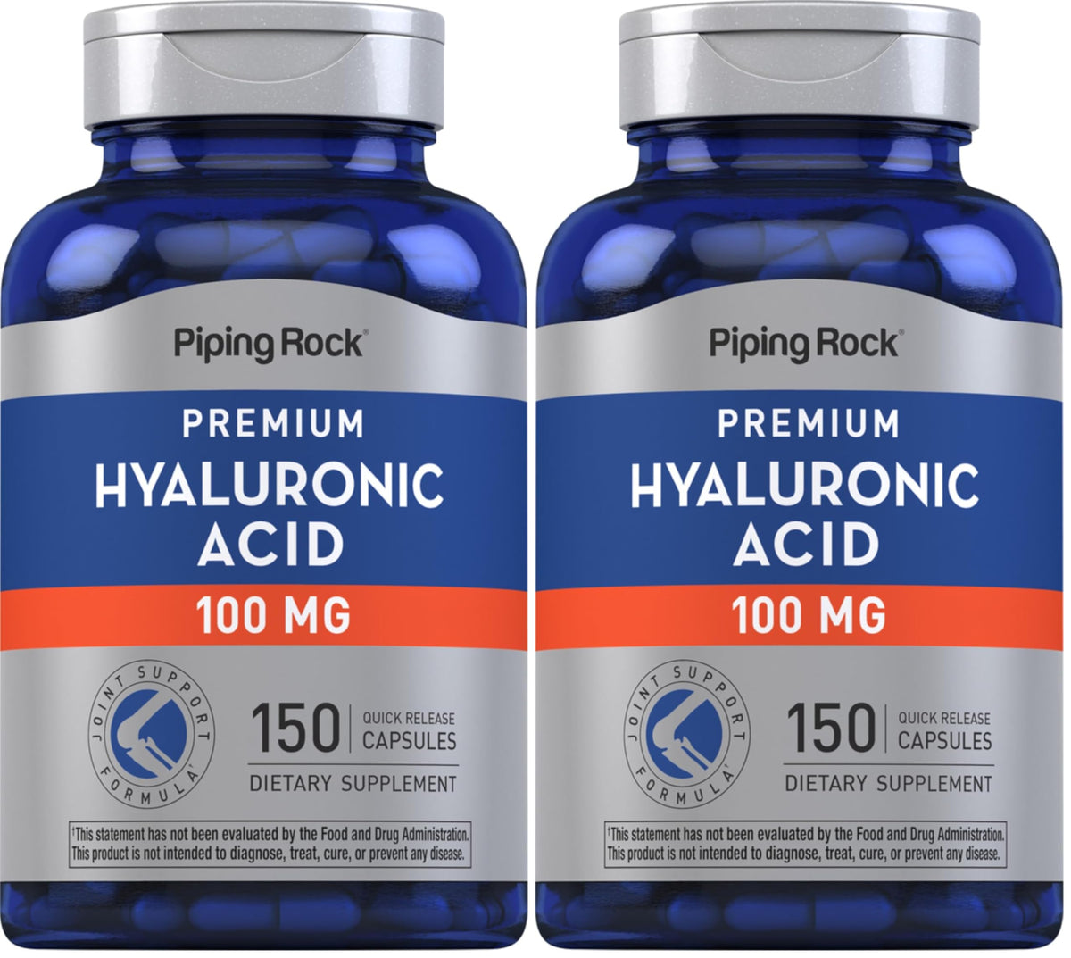 Piping Rock Hyaluronic Acid Supplement | 100 mg | 150 Capsules | Sodium Hyaluronate | Non-GMO, Gluten Free (Pack of 2)