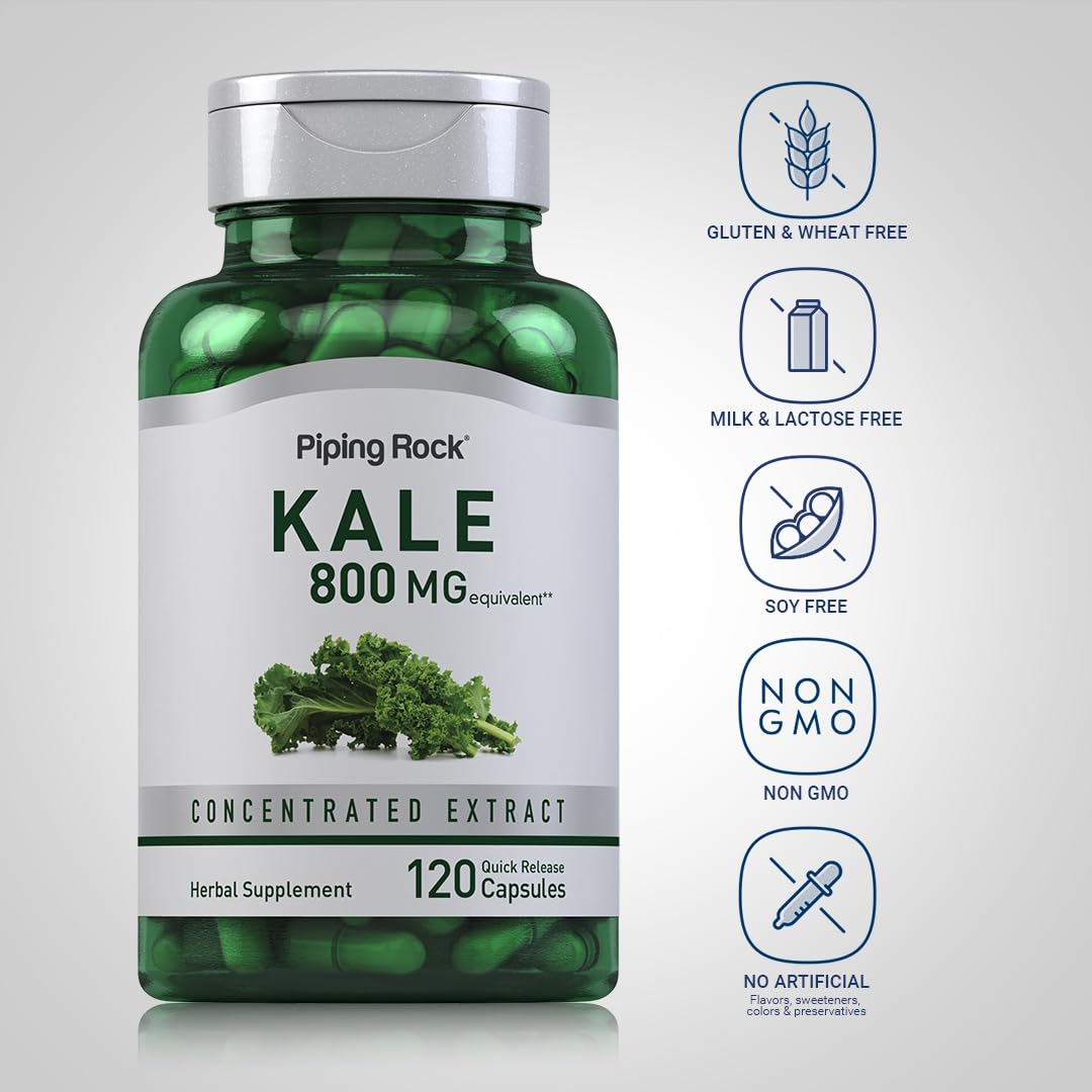 Piping Rock Kale Extract Capsules 800mg – 120 Count (Pack of 2) | Gluten Free & Non-GMO