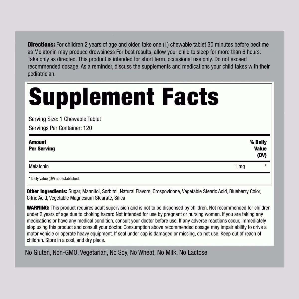 Piping Rock Kids Melatonin 1mg | 120 Chewables | Pack of 2