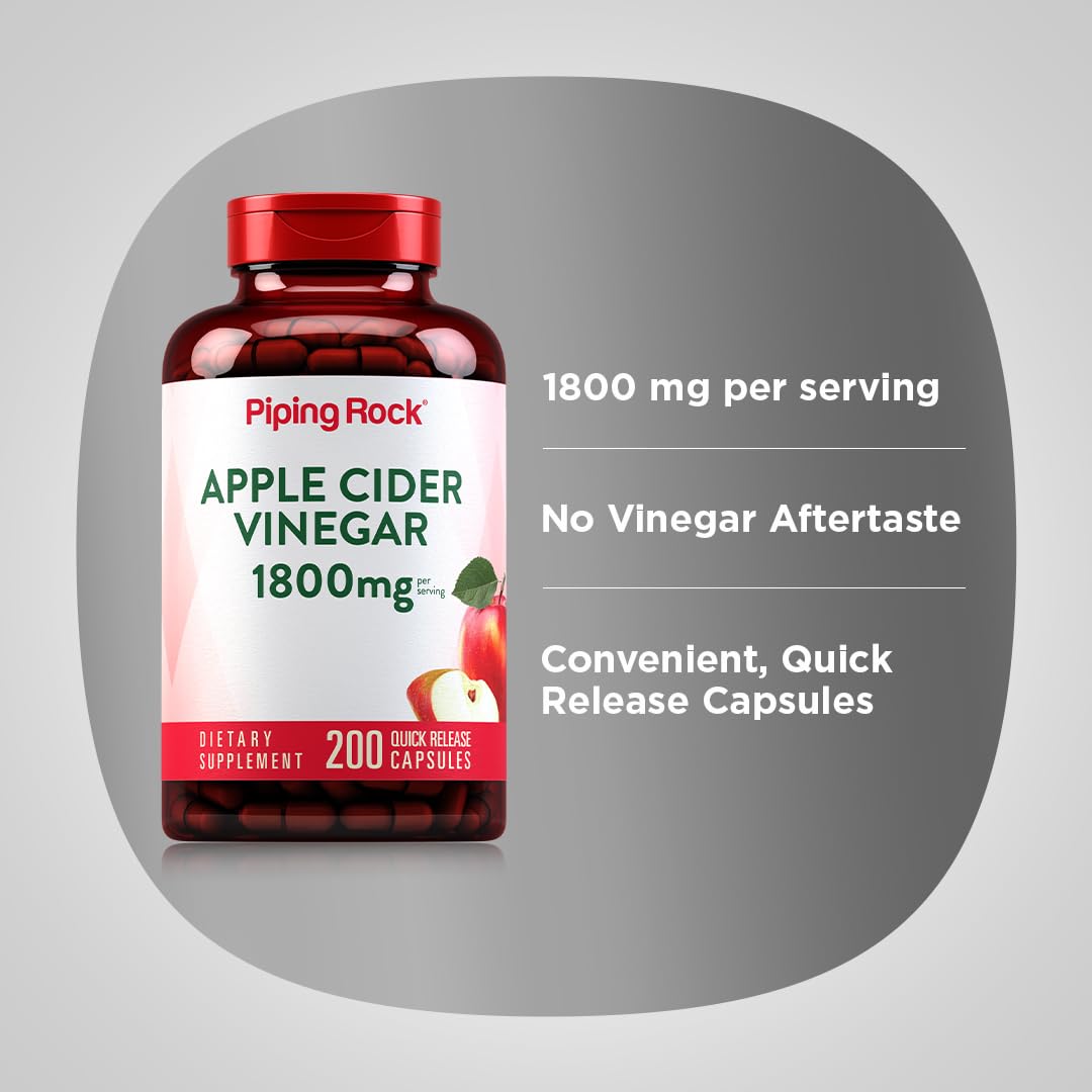 Piping Rock Apple Cider Vinegar Capsules 1800 mg | 200 Pills | Pack of 2 | Non-GMO, Gluten Free