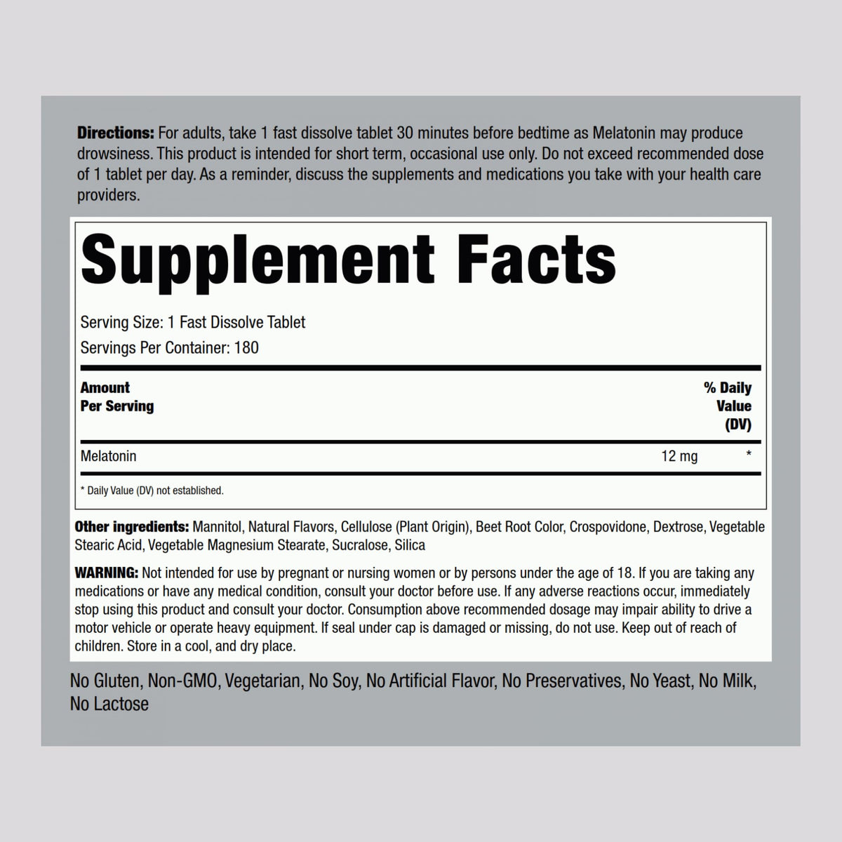 Piping Rock Melatonin 12 mg – 180 Fast-Dissolve Tablets (Berry) – Non-GMO, Gluten Free | Pack of 2