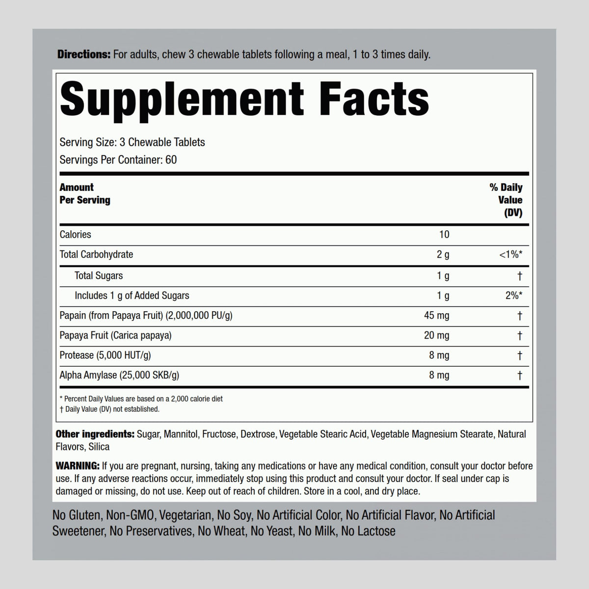Piping Rock Papaya Digestive Enzymes Chewables – 180 Tablets, Vegetarian, Tropical Flavor (Pack of 2)