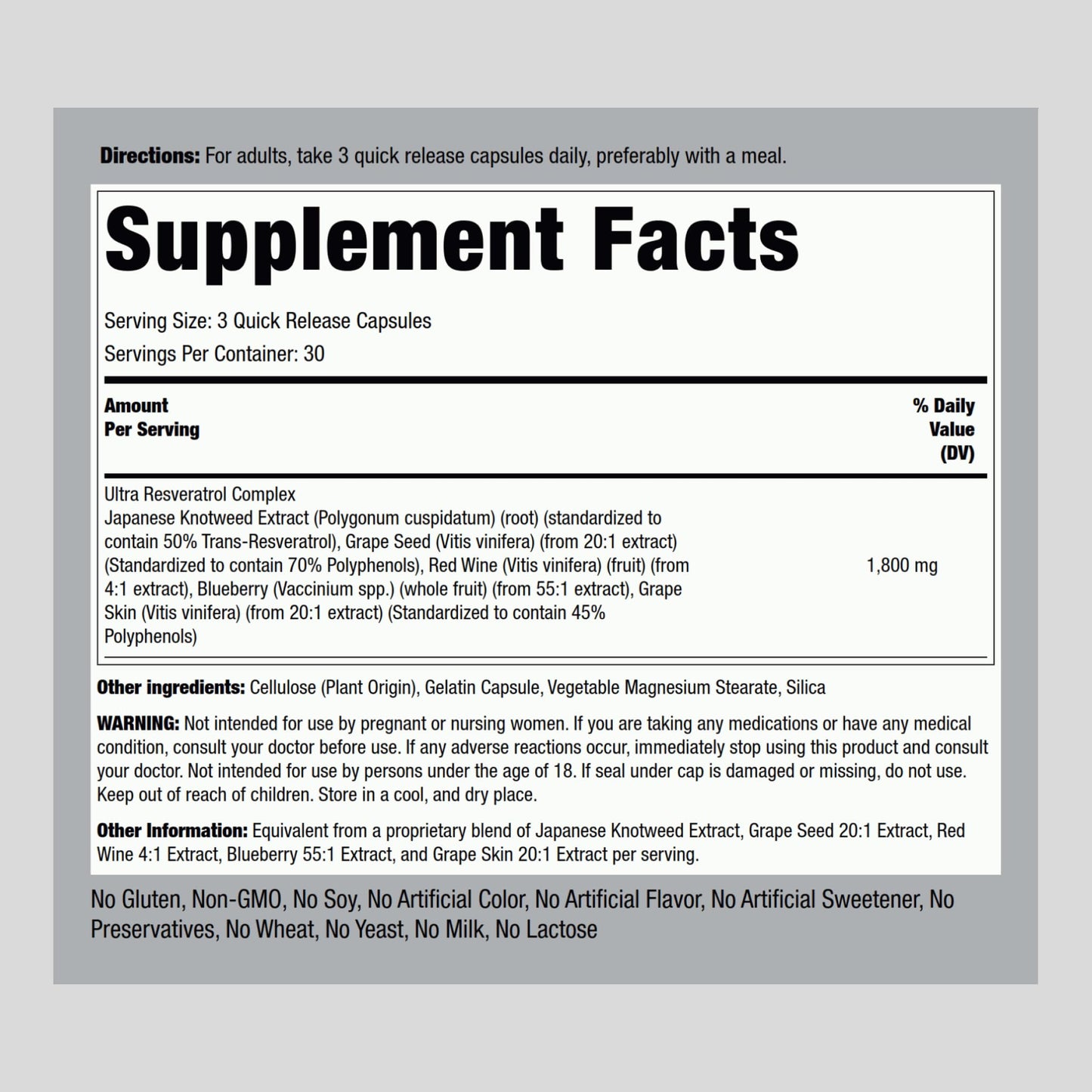 Piping Rock Resveratrol Complex 1800 mg | 90 Capsules | Ultra Potent | Non-GMO, Gluten Free Supplement (Pack of 2)