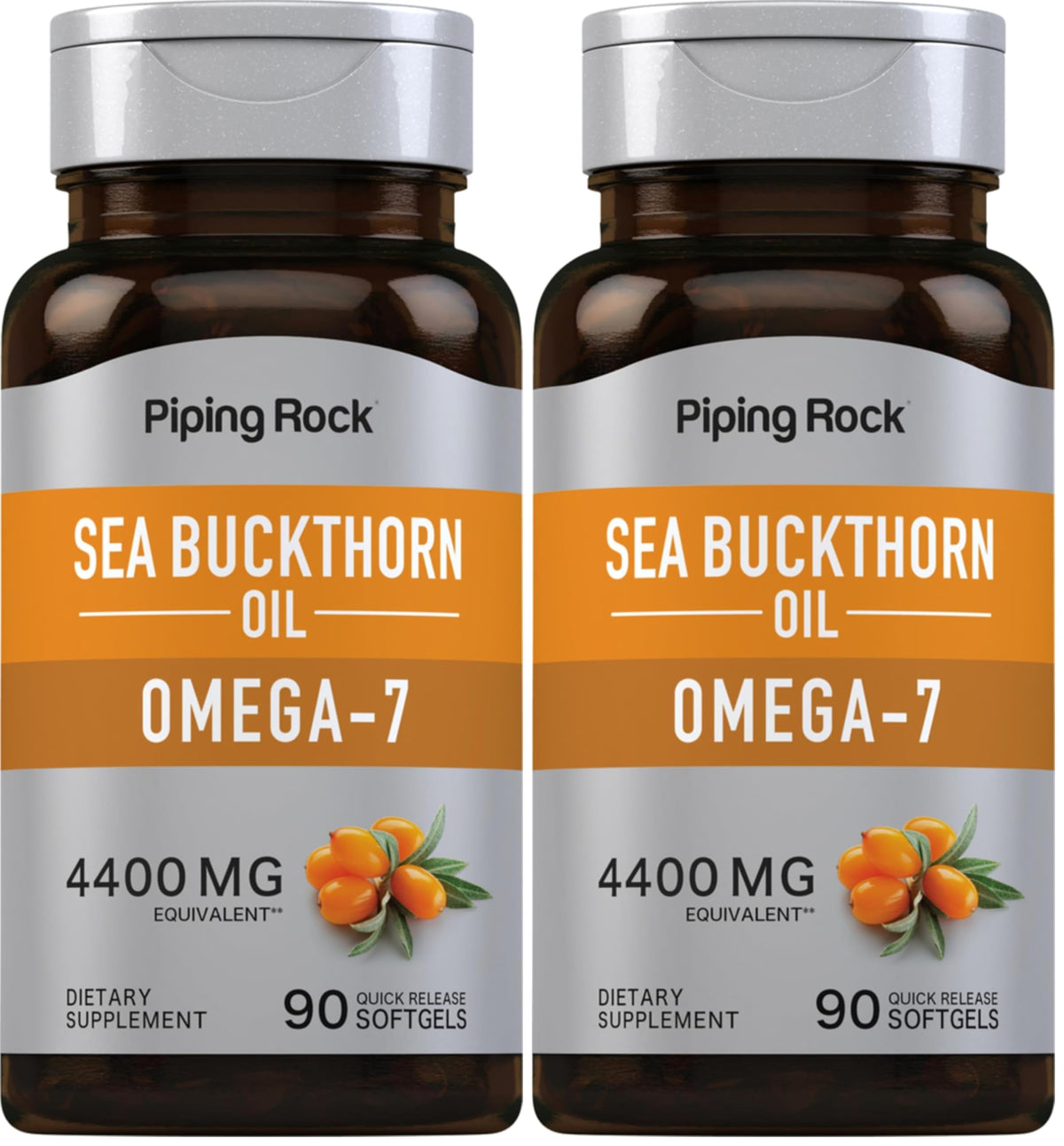 Piping Rock Sea Buckthorn Oil Capsules 4400mg | 90 Softgels | Omega-7 | Gluten Free, Non-GMO (Pack of 2)