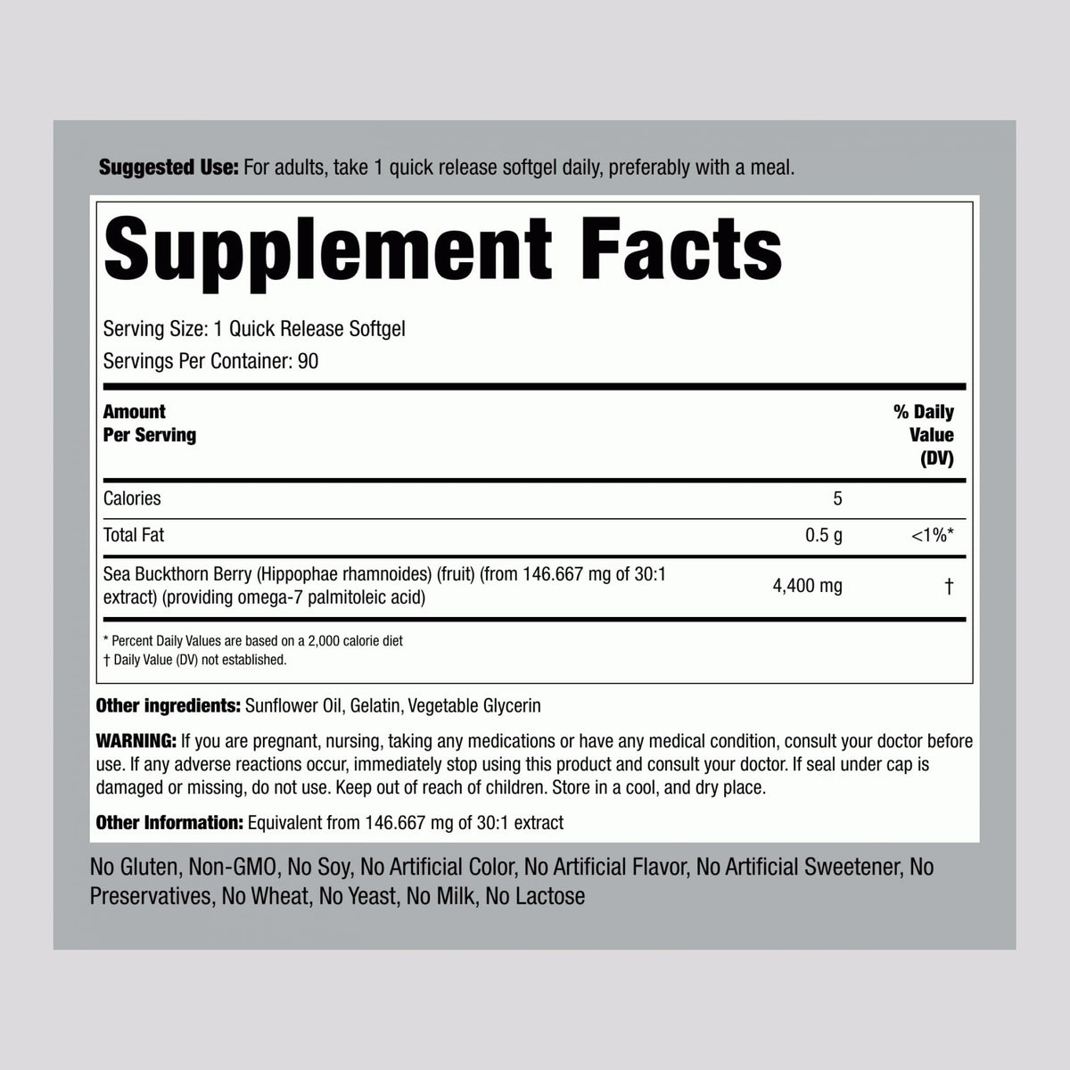 Piping Rock Sea Buckthorn Oil Capsules 4400mg | 90 Softgels | Omega-7 | Gluten Free, Non-GMO (Pack of 2)