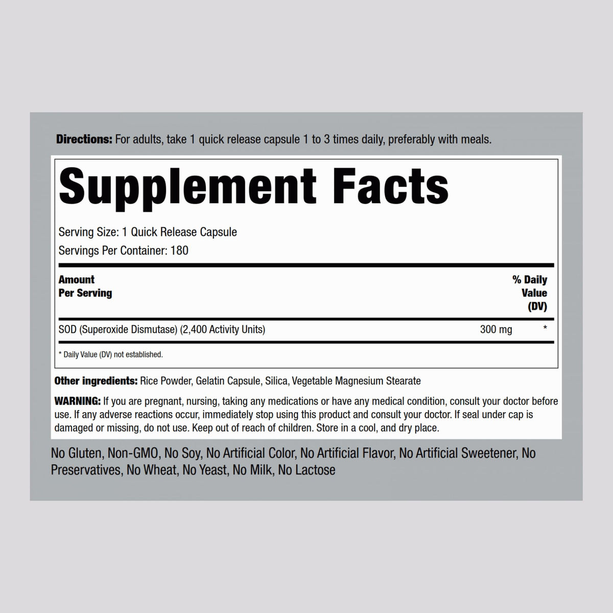 Piping Rock Superoxide Dismutase SOD Supplement 300mg | 180 Capsules | Pack of 2 | Non-GMO & Gluten Free