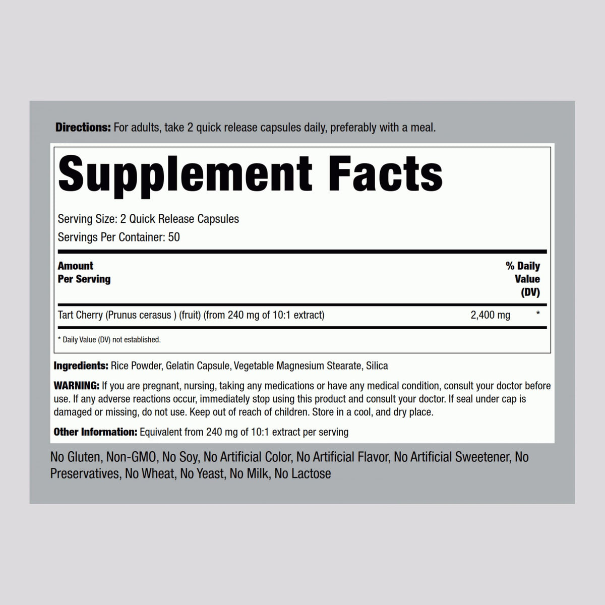 Piping Rock Tart Cherry Capsules | 2400 mg | 100 Count | Concentrated Extract | Non-GMO, Gluten Free Supplement