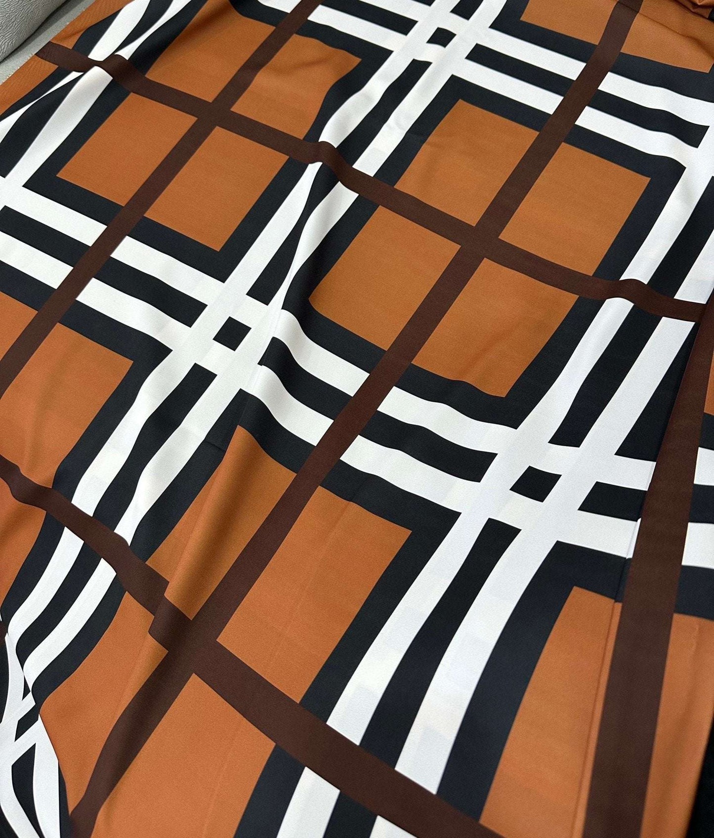 Brown and White Striped Plaid Fabric By Metre