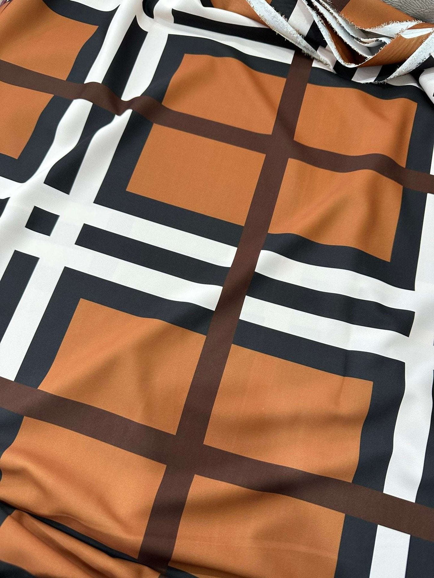 Brown and White Striped Plaid Fabric By Metre