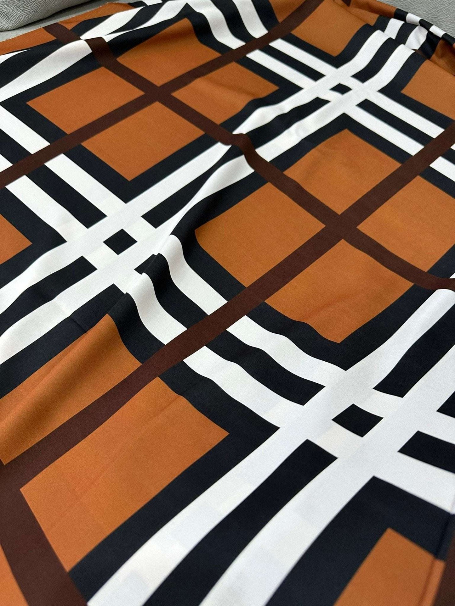 Brown and White Striped Plaid Fabric By Metre