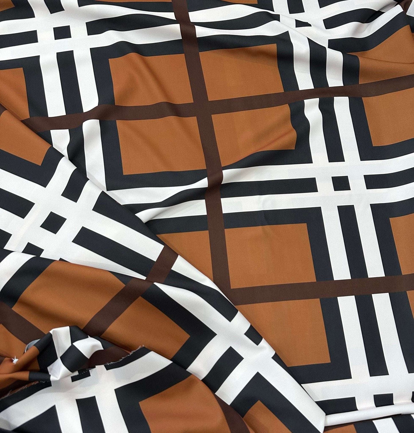 Brown and White Striped Plaid Fabric By Metre