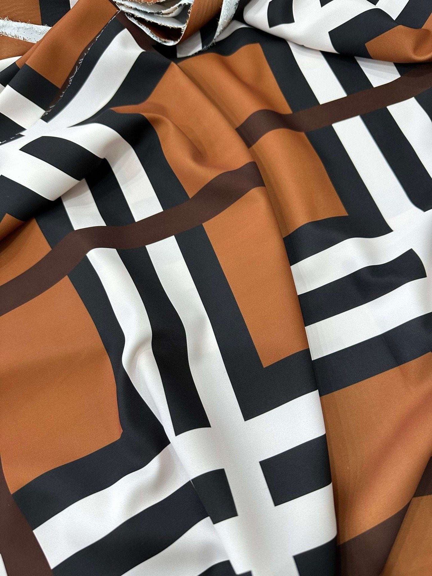 Brown and White Striped Plaid Fabric By Metre