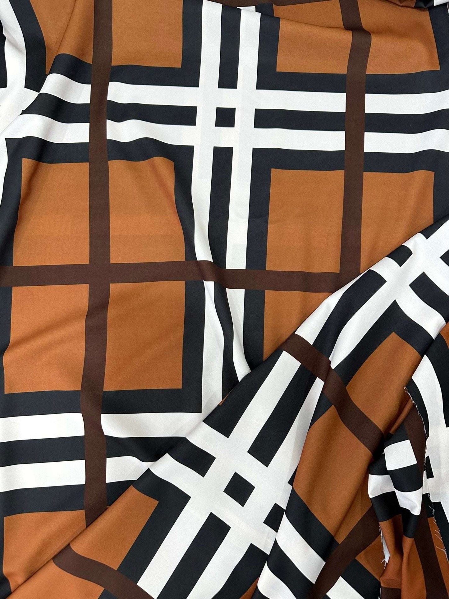Brown and White Striped Plaid Fabric By Metre