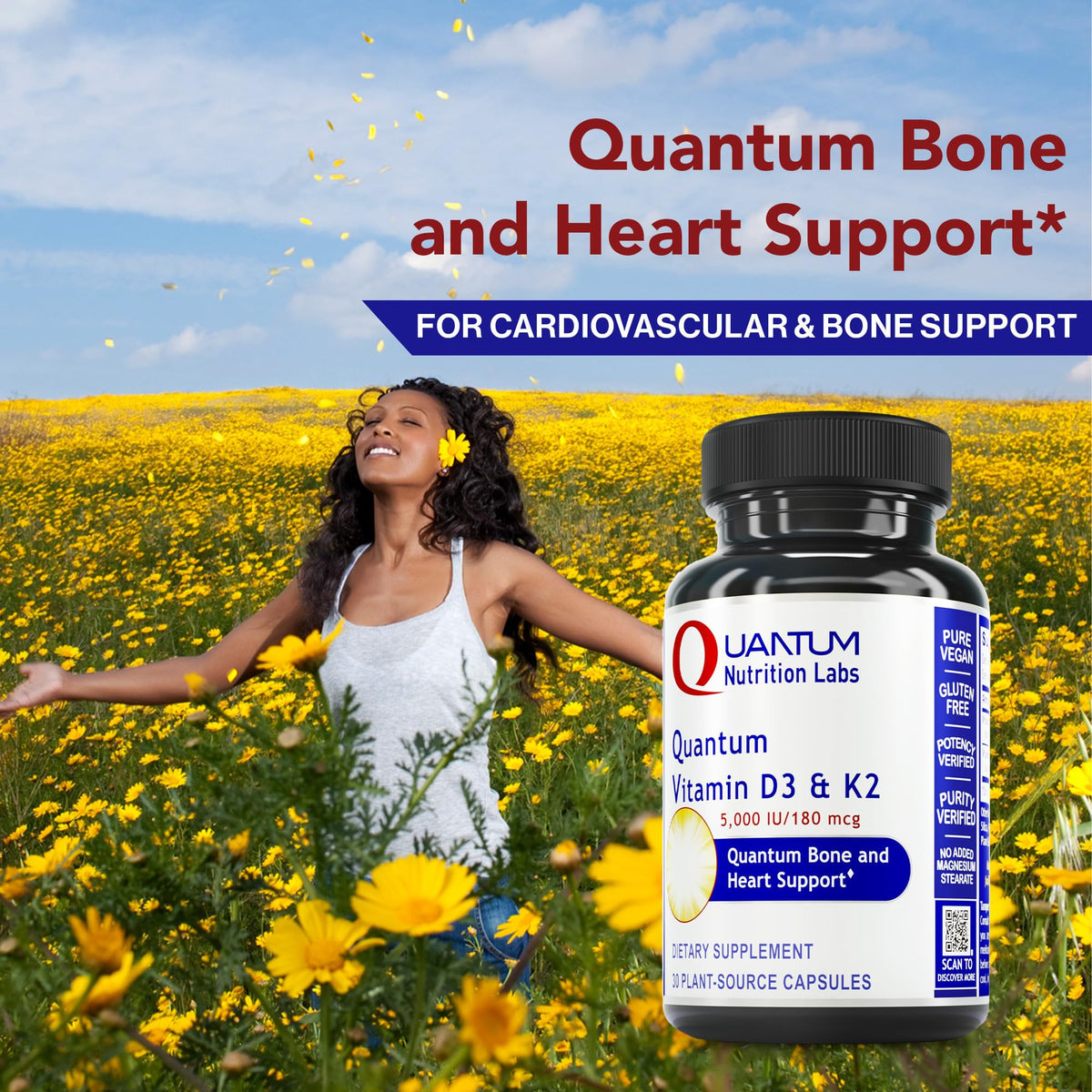 Quantum Nutrition Labs Vitamin D3 & K2 5000 IU – Bone & Heart Health (30 Vegan Caps)