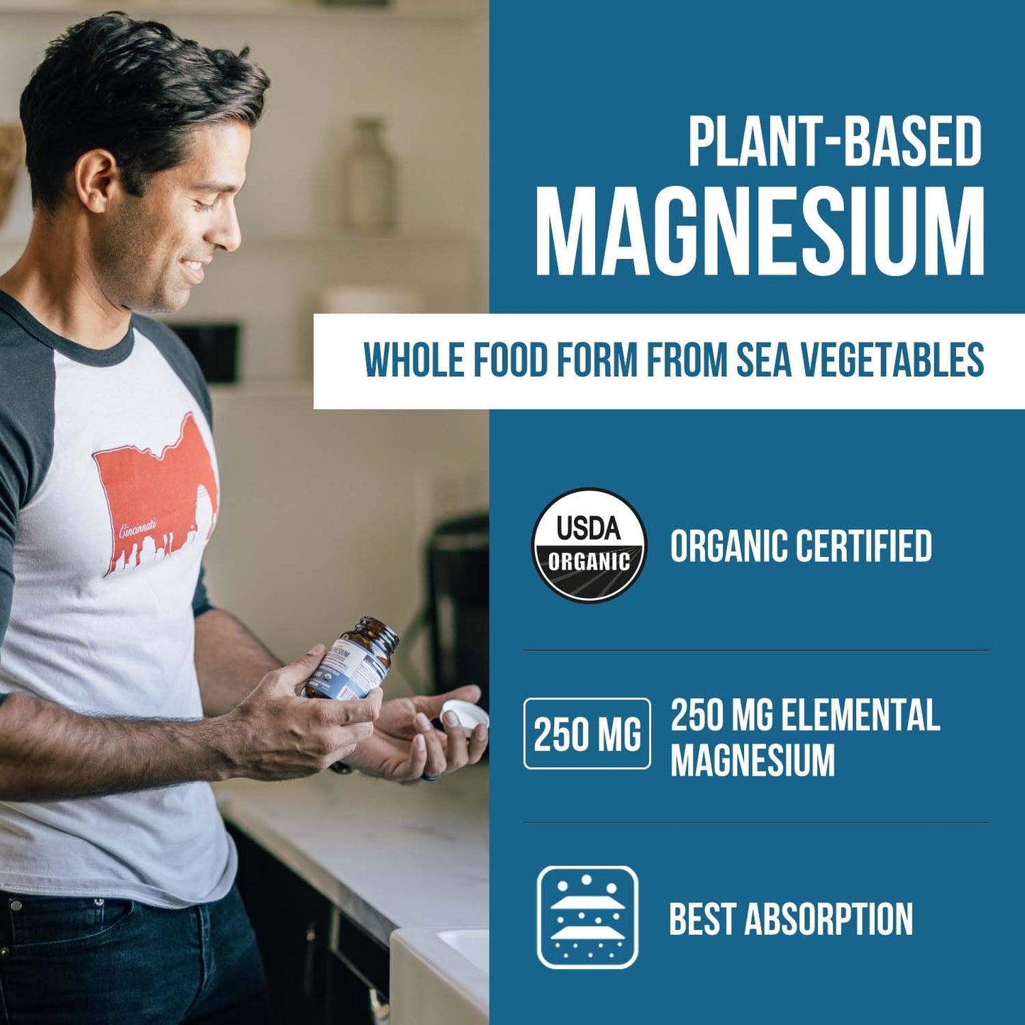 Organic Whole Food Magnesium Supplement - Plant-Based Sea Vegetable Complex, 250 mg per Serving | 60 Capsules