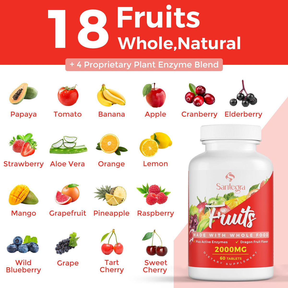 2000 MG Fruit & Veggies Supplement – 35+ Fruits & Vegetables, 120 Tablets