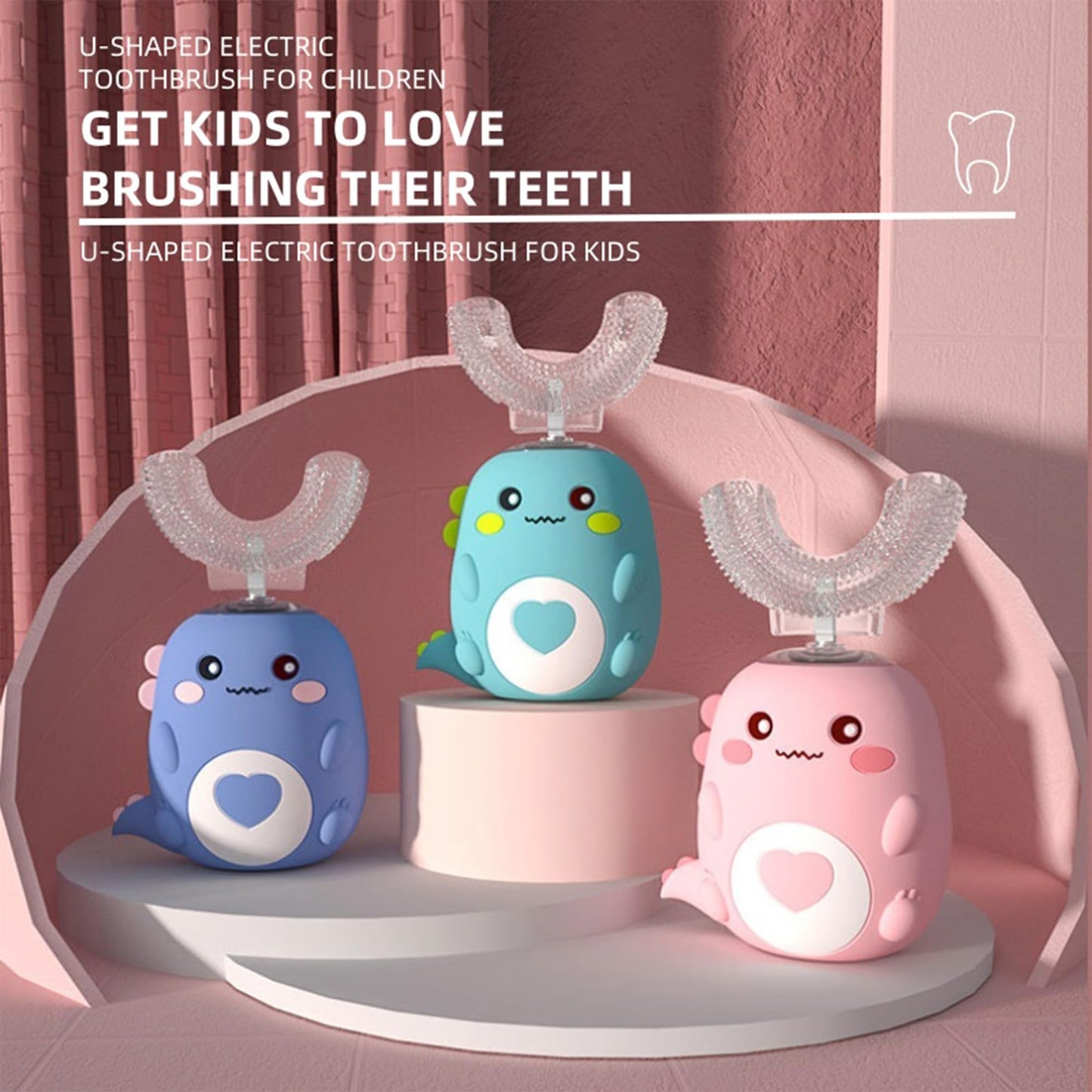 PLAYIKO Kids U-Shaped Electric Toothbrush | 4 Brush Heads, 3 Modes, IPX7 Waterproof (Ages 2-12)