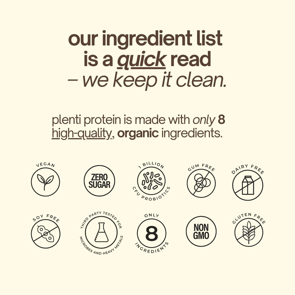 plenti Organic Plant-Based Protein Powder – Dark Chocolate, 27 Servings (2 lb) with 20g Pea Protein + Probiotics