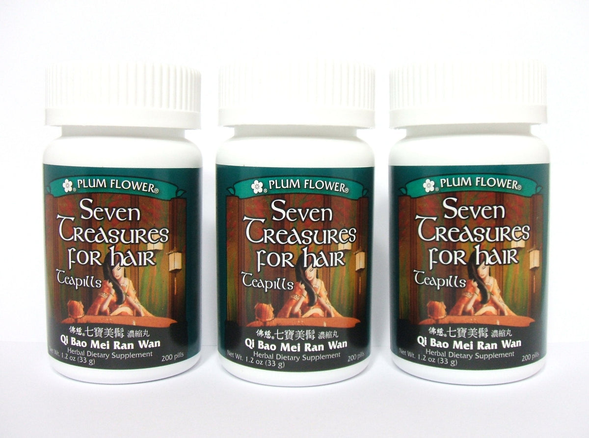 3 Pack of Seven Treasures for Hair Teapills, Qi Bao Mei Ran Wan, 3 x 200 Pills
