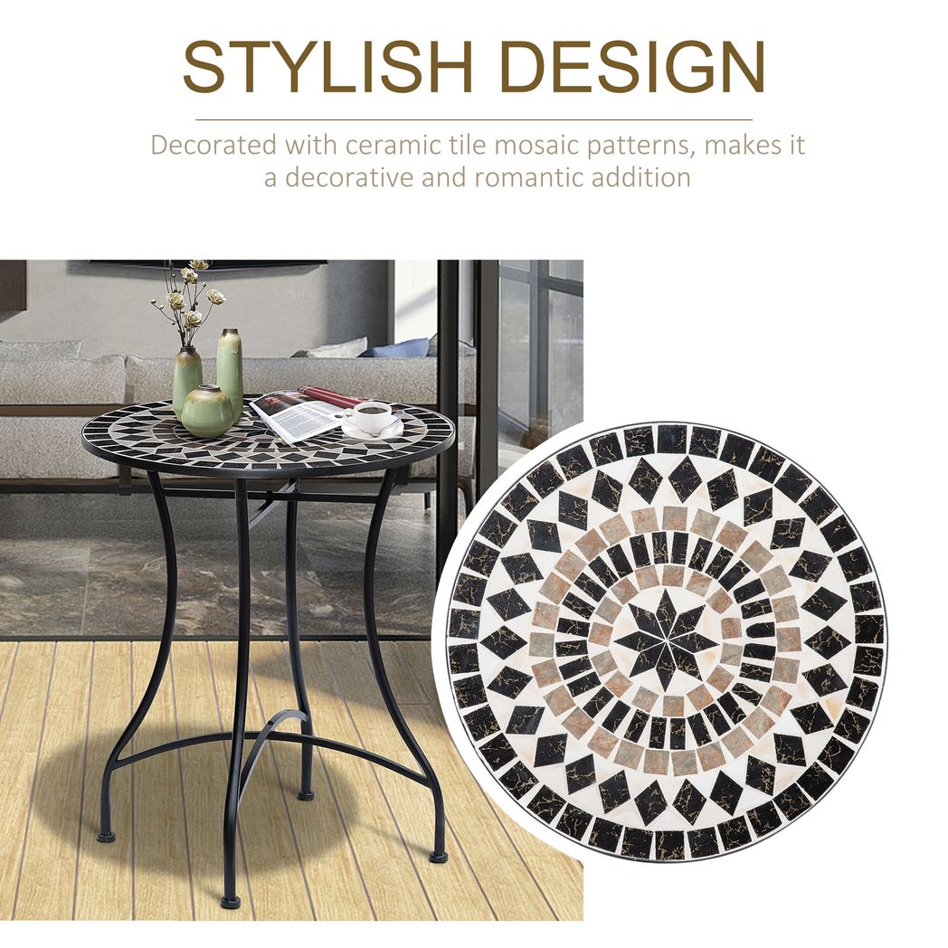 Outsunny 60cm Mosaic Round Bistro Table Outdoor Garden Side Table