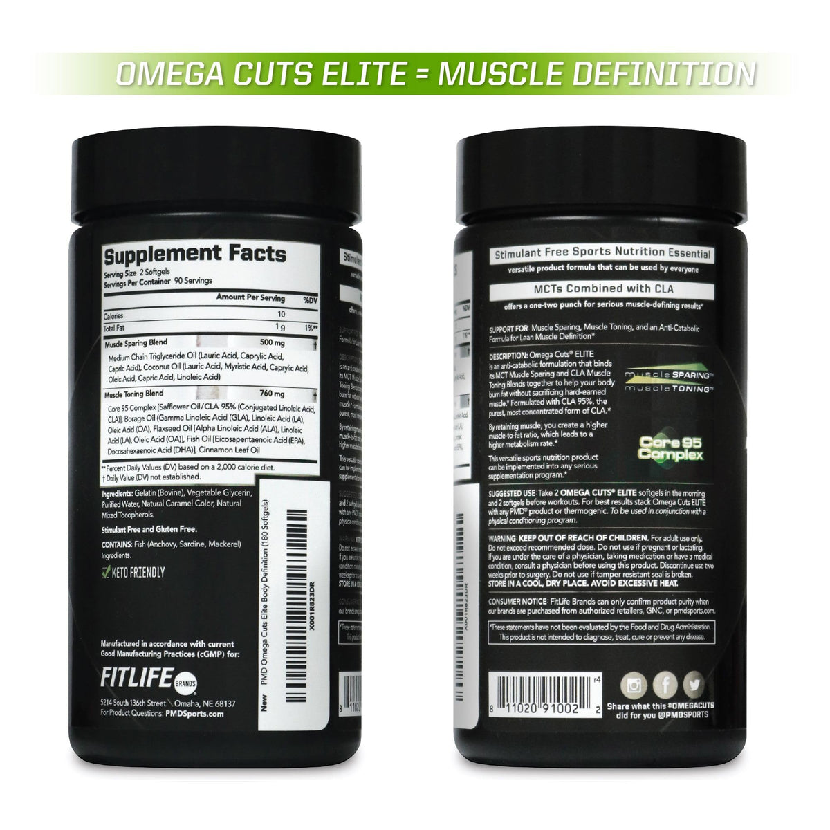 PMD Omega Cuts Elite – Fat Loss & Muscle Definition Formula (180 Softgels) – Stimulant Free